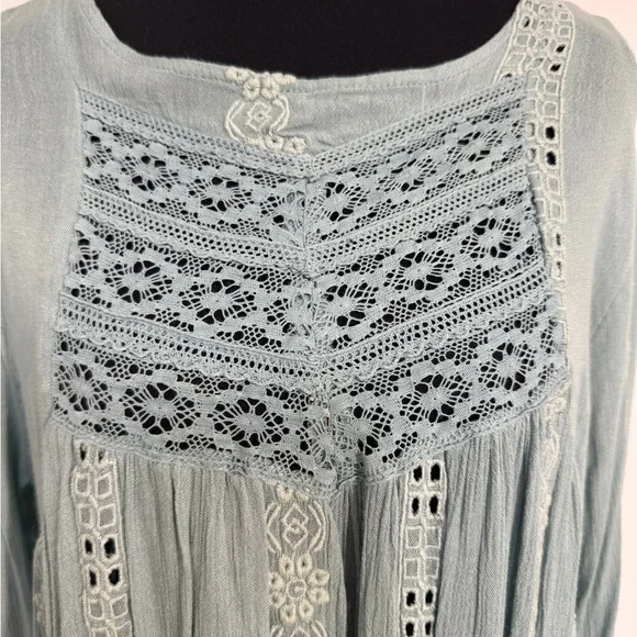 Free People Seafoam Green Embroidered Boho Tunic Dress Open Back Size SP - Picture 5 of 11